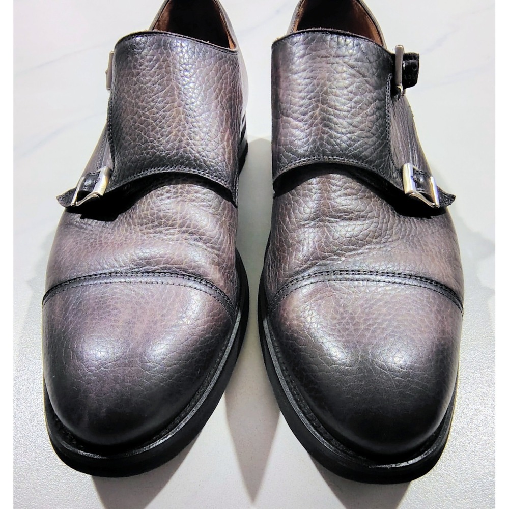 Magnanni Mens Monk Strap Dress Shoes 9.5M Dark Gray Burnished Leather Extralight - Picture 6 of 15